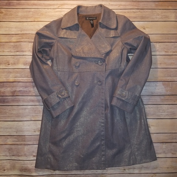 INC International Concepts Jackets & Blazers - Taupe Shimmer Trench Coat Long-Career Dress